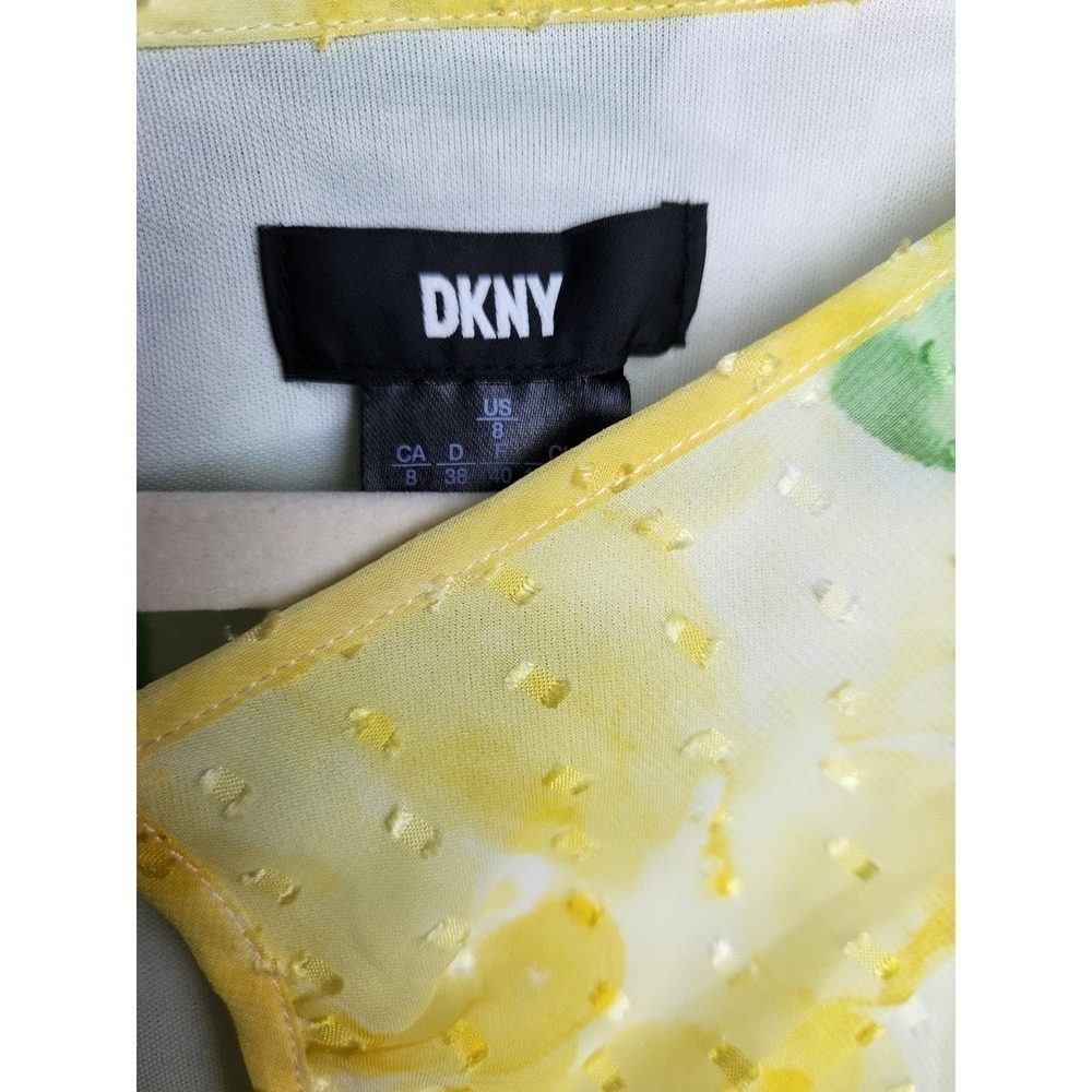 DKNY Chiffon Swiss dot dress flutter sleeve smocked waist Keyhole neck sz 8 boho - Picture 7 of 10